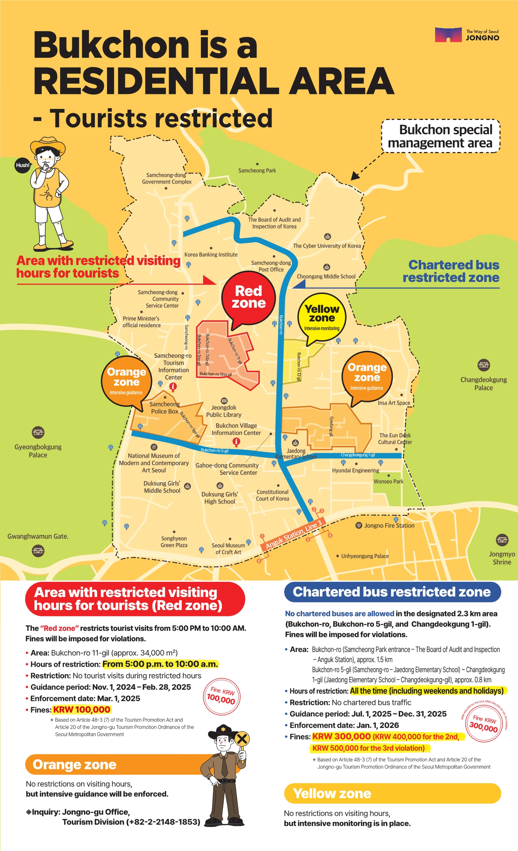 Bukchon is a specially managed area with limited visiting hours for residents.